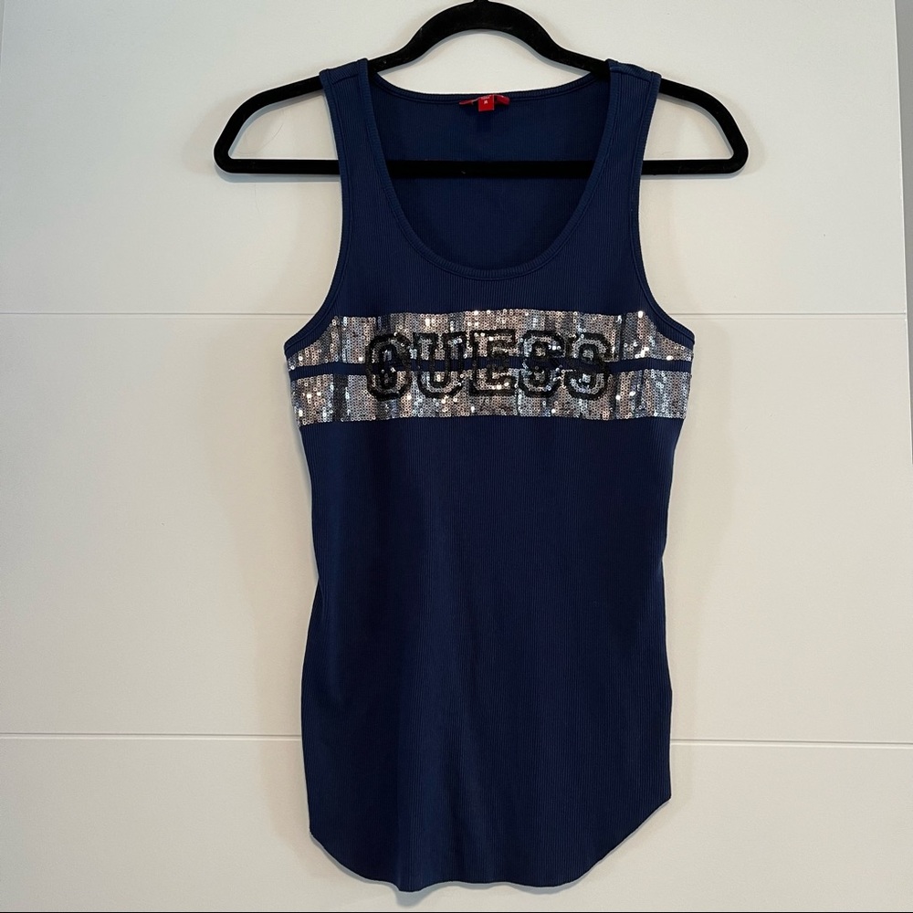 Guess Navy Blue Sequin Logo Tank Top